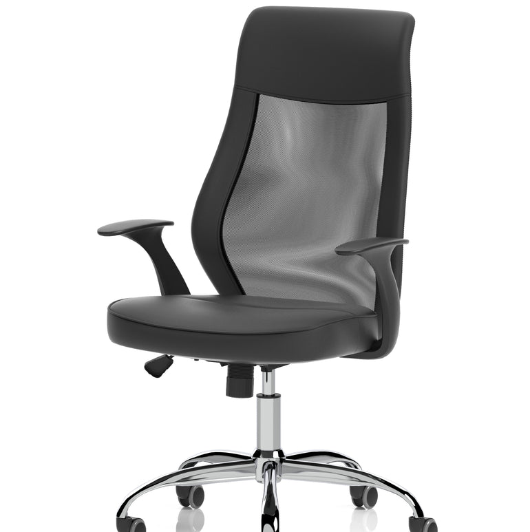 Baye High Mesh Back Task Operator Black Leather Office Chair with Arms