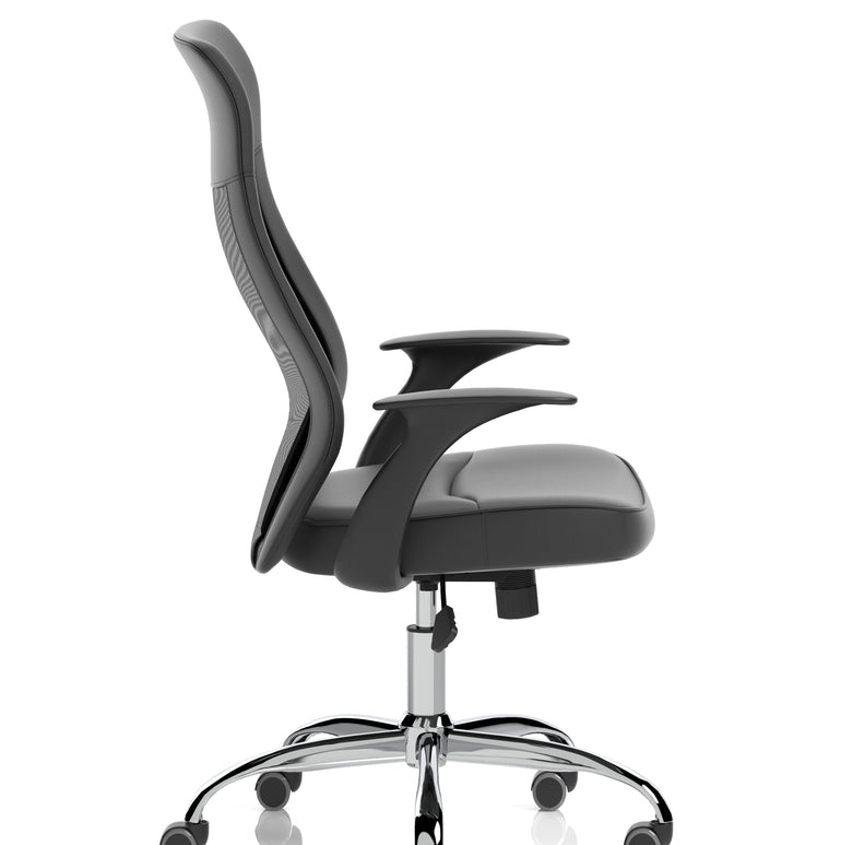 Baye High Mesh Back Task Operator Black Leather Office Chair with Arms