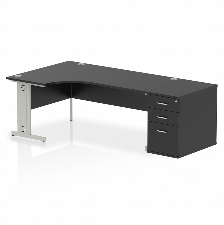 Impulse 1800mm Cable Managed Left Crescent Desk Workstation