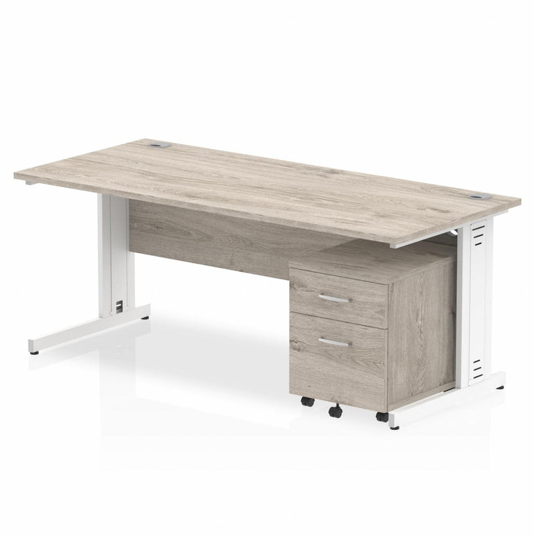 Impulse 1800mm Cable Managed Straight Desk With Mobile Pedestal