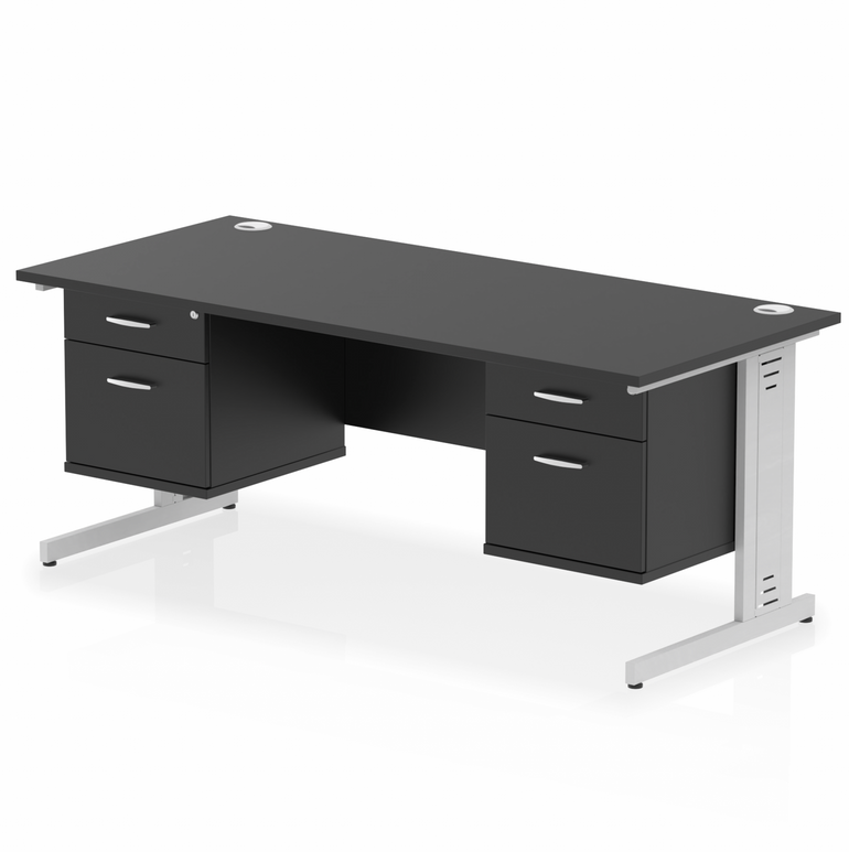 Impulse 1800mm Cable Managed Straight Desk With Two Fixed Pedestal