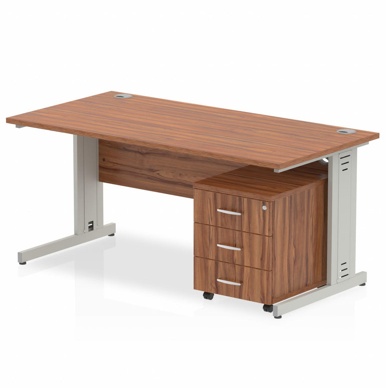 Impulse 1600mm Cable Managed Straight Desk With Mobile Pedestal