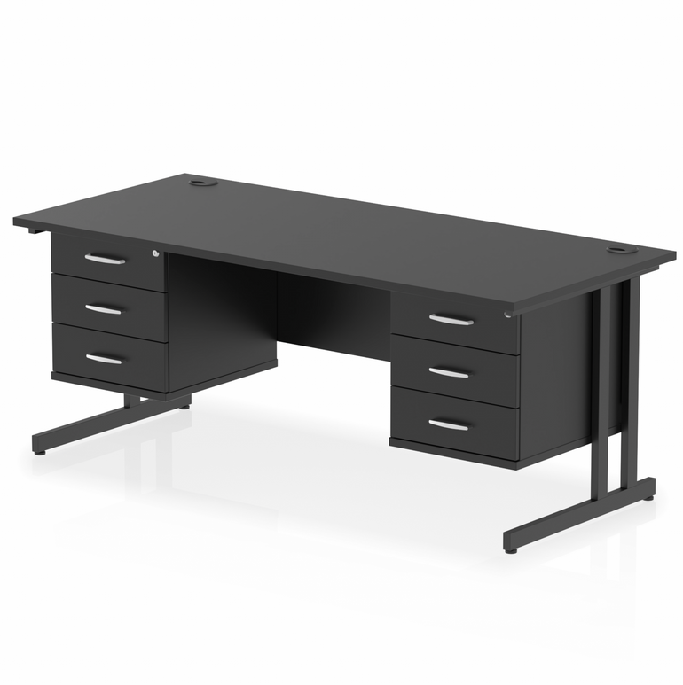 Impulse 1800mm Cantilever Straight Desk With Two Fixed Pedestal