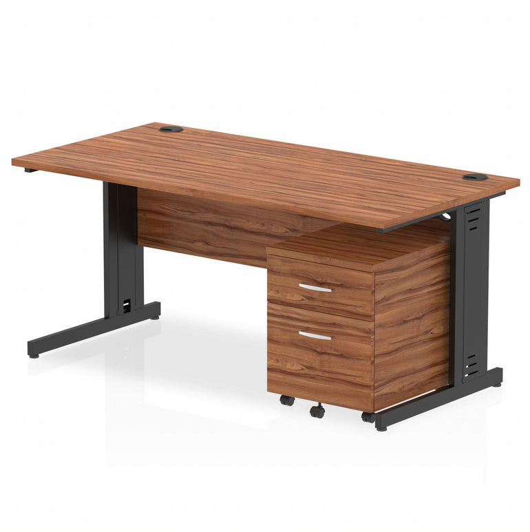 Impulse 1600mm Cable Managed Straight Desk With Mobile Pedestal
