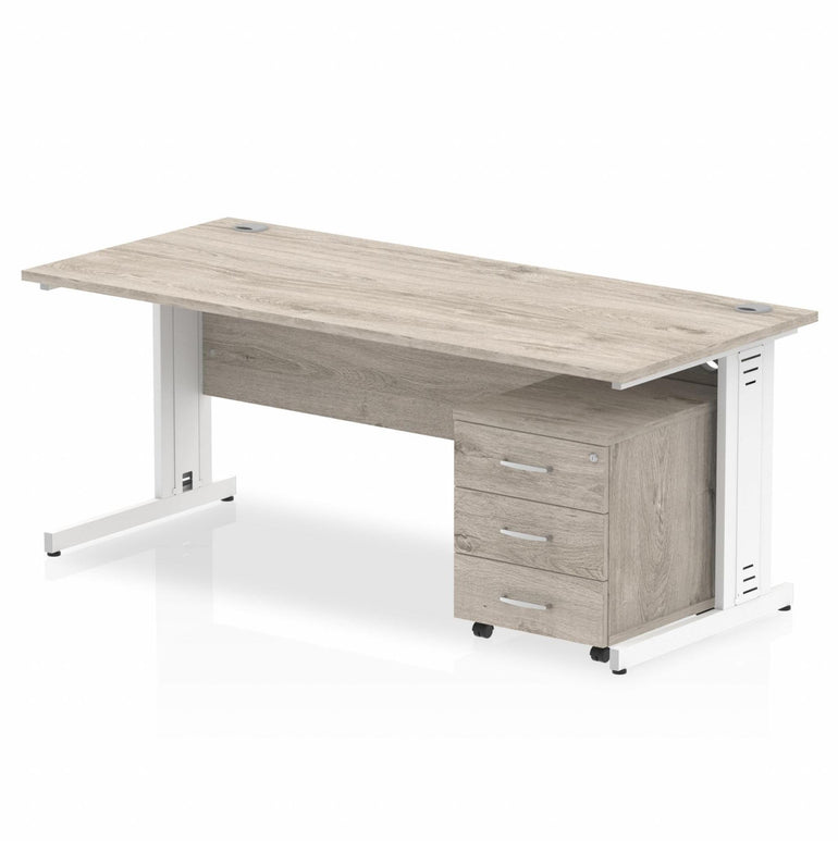 Impulse 1800mm Cable Managed Straight Desk With Mobile Pedestal