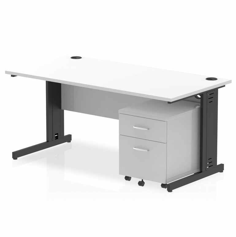 Impulse 1600mm Cable Managed Straight Desk With Mobile Pedestal
