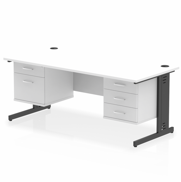 Impulse 1800mm Cable Managed Straight Desk With Two Fixed Pedestal