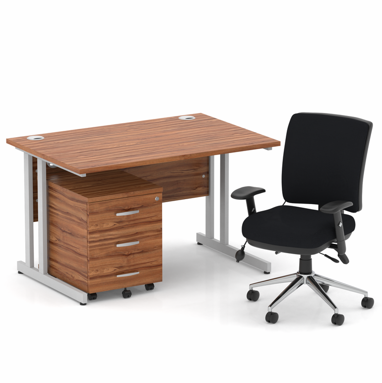 Impulse 1200mm Cantilever Straight Desk With Mobile Pedestal and Chiro Medium Back Black Operator Chair