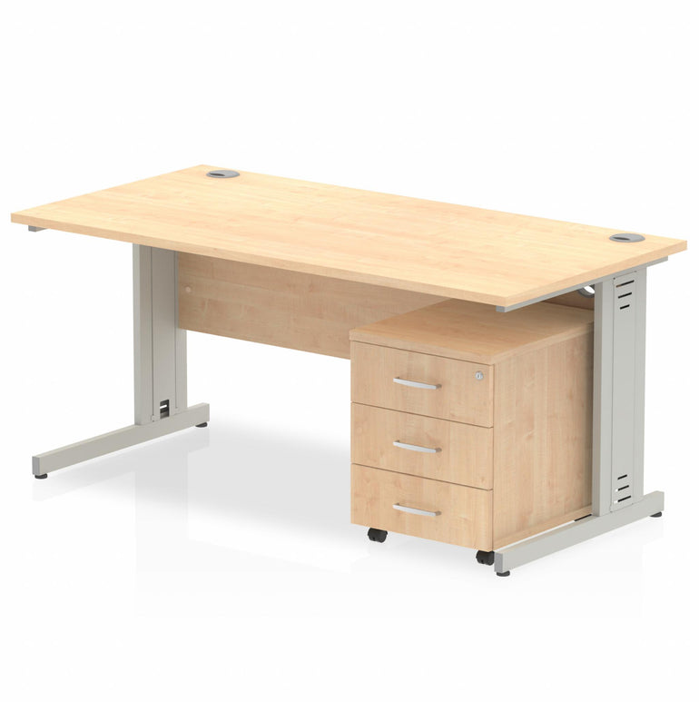 Impulse 1600mm Cable Managed Straight Desk With Mobile Pedestal