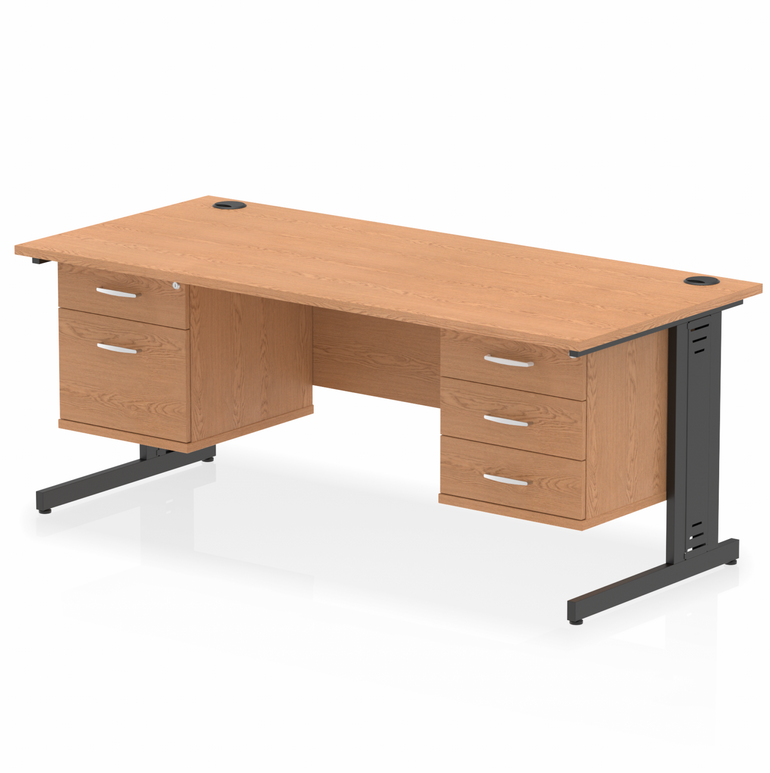 Impulse 1800mm Cable Managed Straight Desk With Two Fixed Pedestal