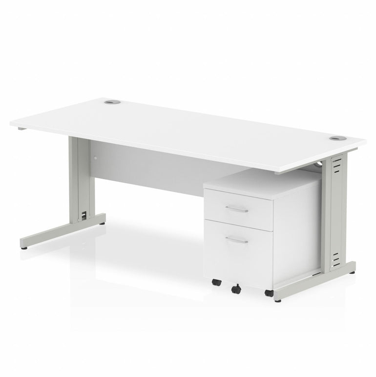 Impulse 1800mm Cable Managed Straight Desk With Mobile Pedestal