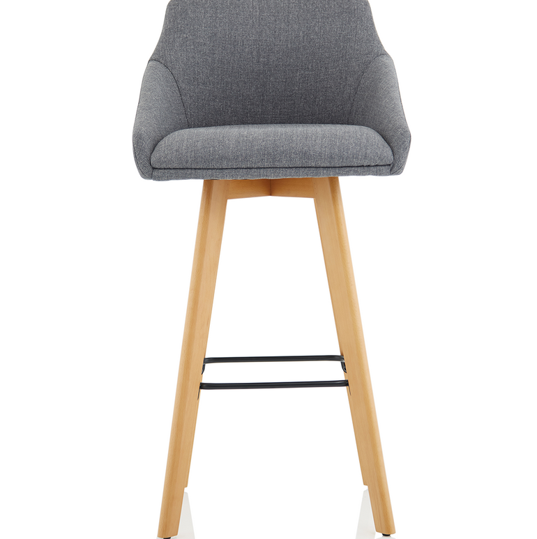 Carmen Grey Fabric Wooden Leg High Stool Chair