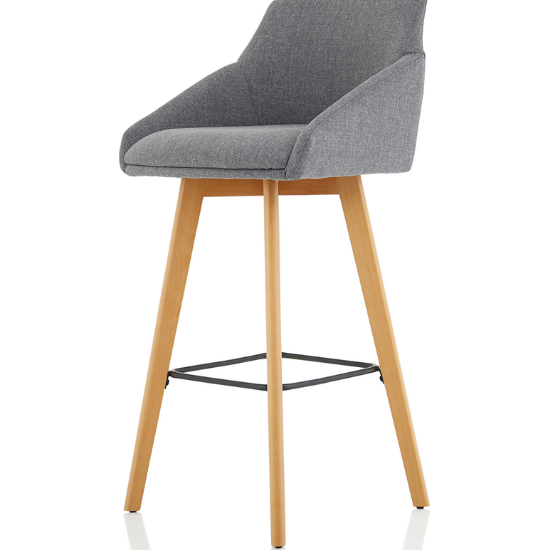 Carmen Grey Fabric Wooden Leg High Stool Chair