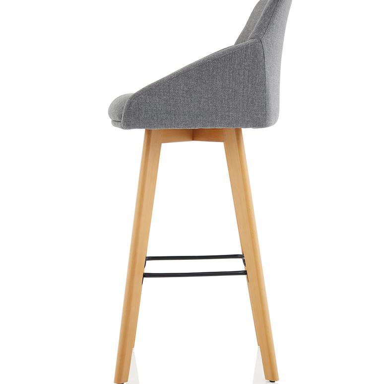 Carmen Grey Fabric Wooden Leg High Stool Chair