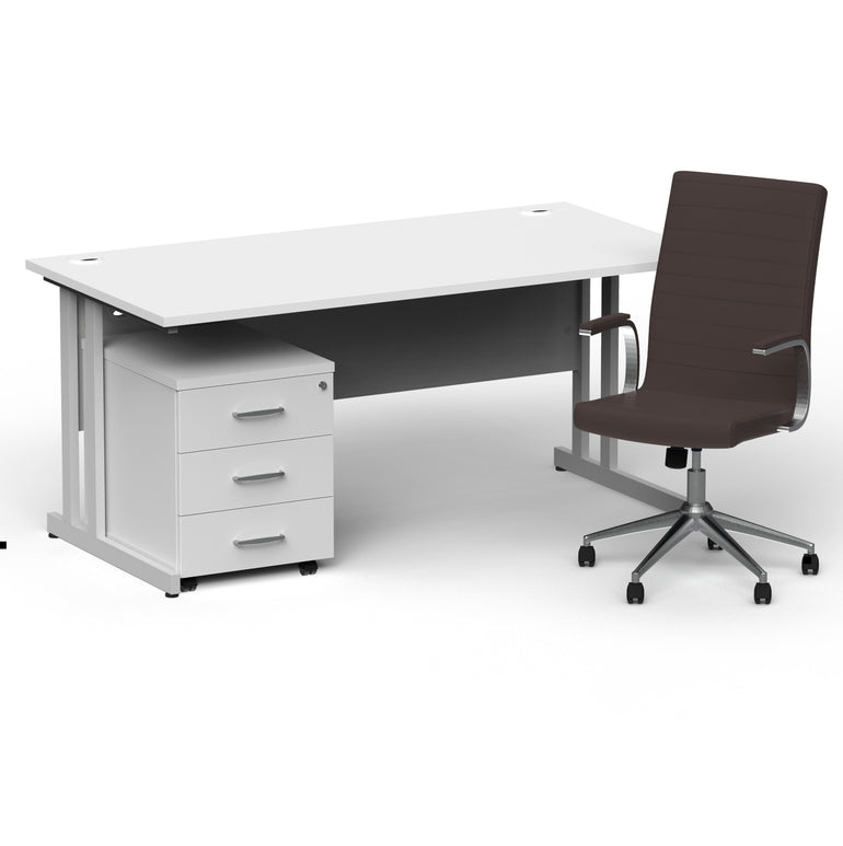 Impulse 1600mm Cantilever Straight Desk With Mobile Pedestal and Ezra Brown Executive Chair