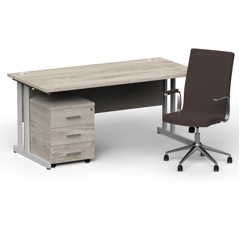 Impulse 1600mm Cantilever Straight Desk With Mobile Pedestal and Ezra Brown Executive Chair