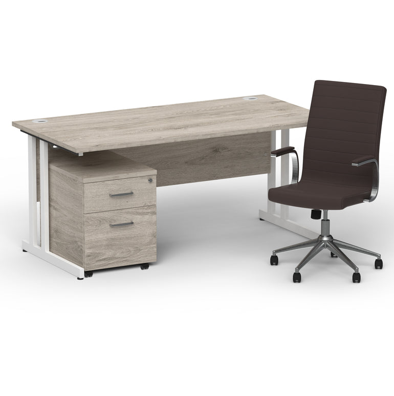 Impulse 1600mm Cantilever Straight Desk With Mobile Pedestal and Ezra Brown Executive Chair