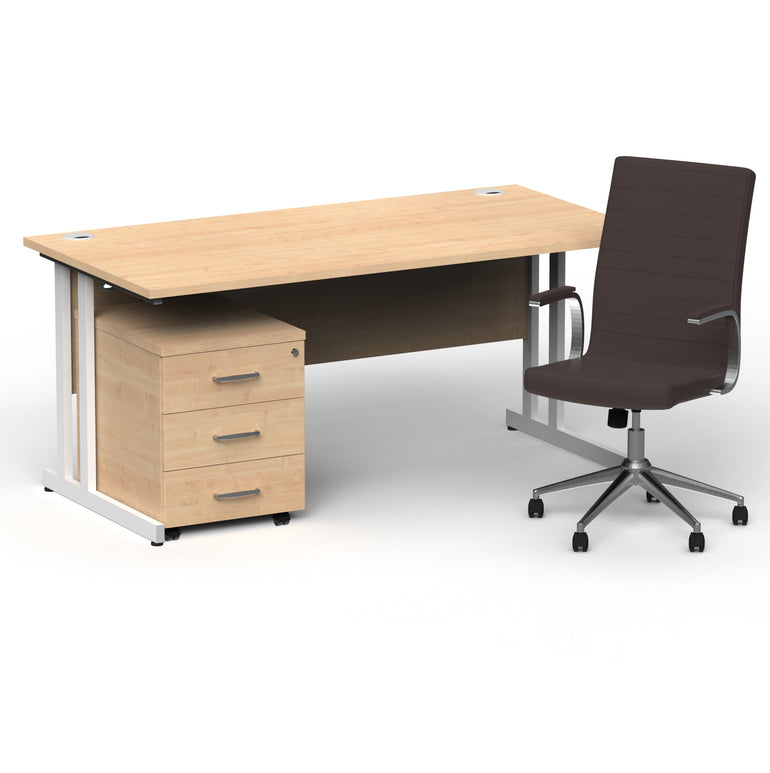 Impulse 1600mm Cantilever Straight Desk With Mobile Pedestal and Ezra Brown Executive Chair