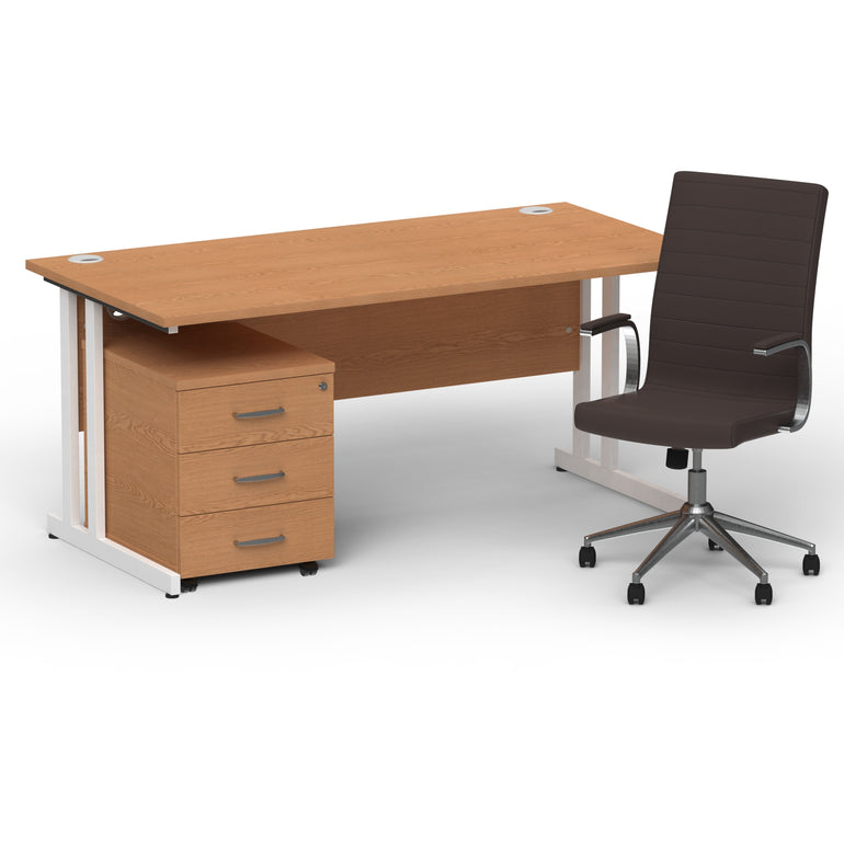 Impulse 1600mm Cantilever Straight Desk With Mobile Pedestal and Ezra Brown Executive Chair