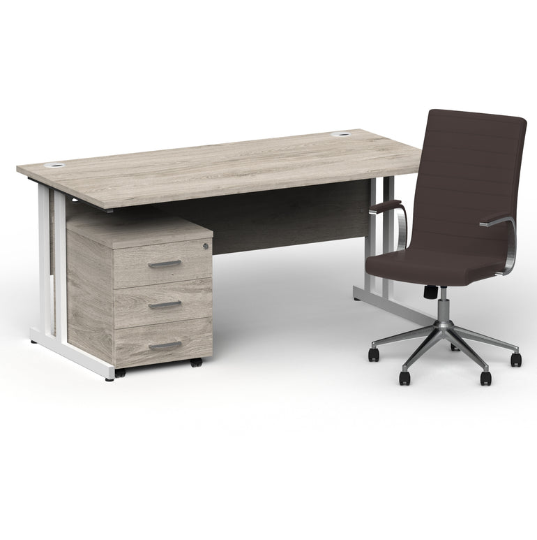 Impulse 1600mm Cantilever Straight Desk With Mobile Pedestal and Ezra Brown Executive Chair