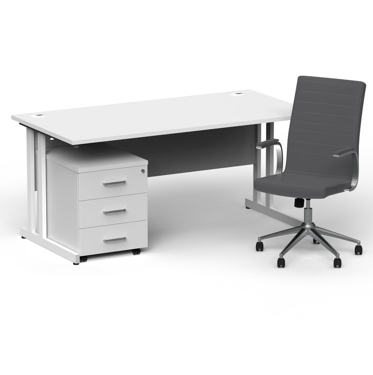 Impulse 1600mm Cantilever Straight Desk With Mobile Pedestal and Ezra Grey Executive Chair
