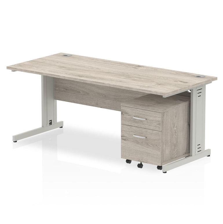Impulse 1800mm Cable Managed Straight Desk With Mobile Pedestal