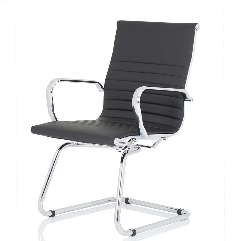 Nola Black Leather Cantilever Visitor Chair with Arms