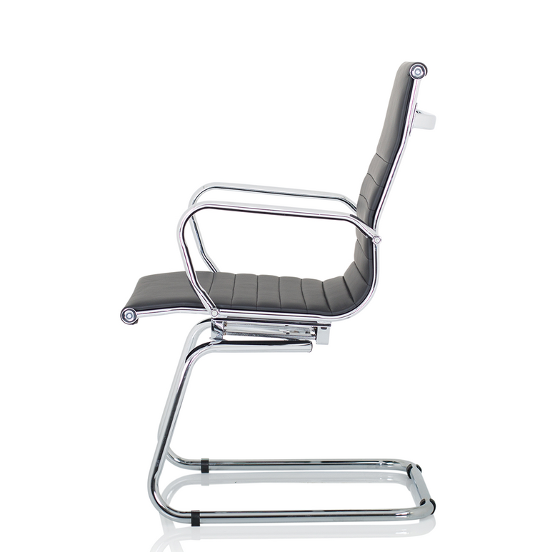 Nola Black Leather Cantilever Visitor Chair with Arms